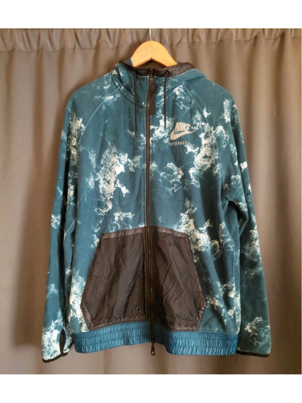 Nike International Blue Cloud Jacket Full Zip Hoodie Thumb Hole Mens XL